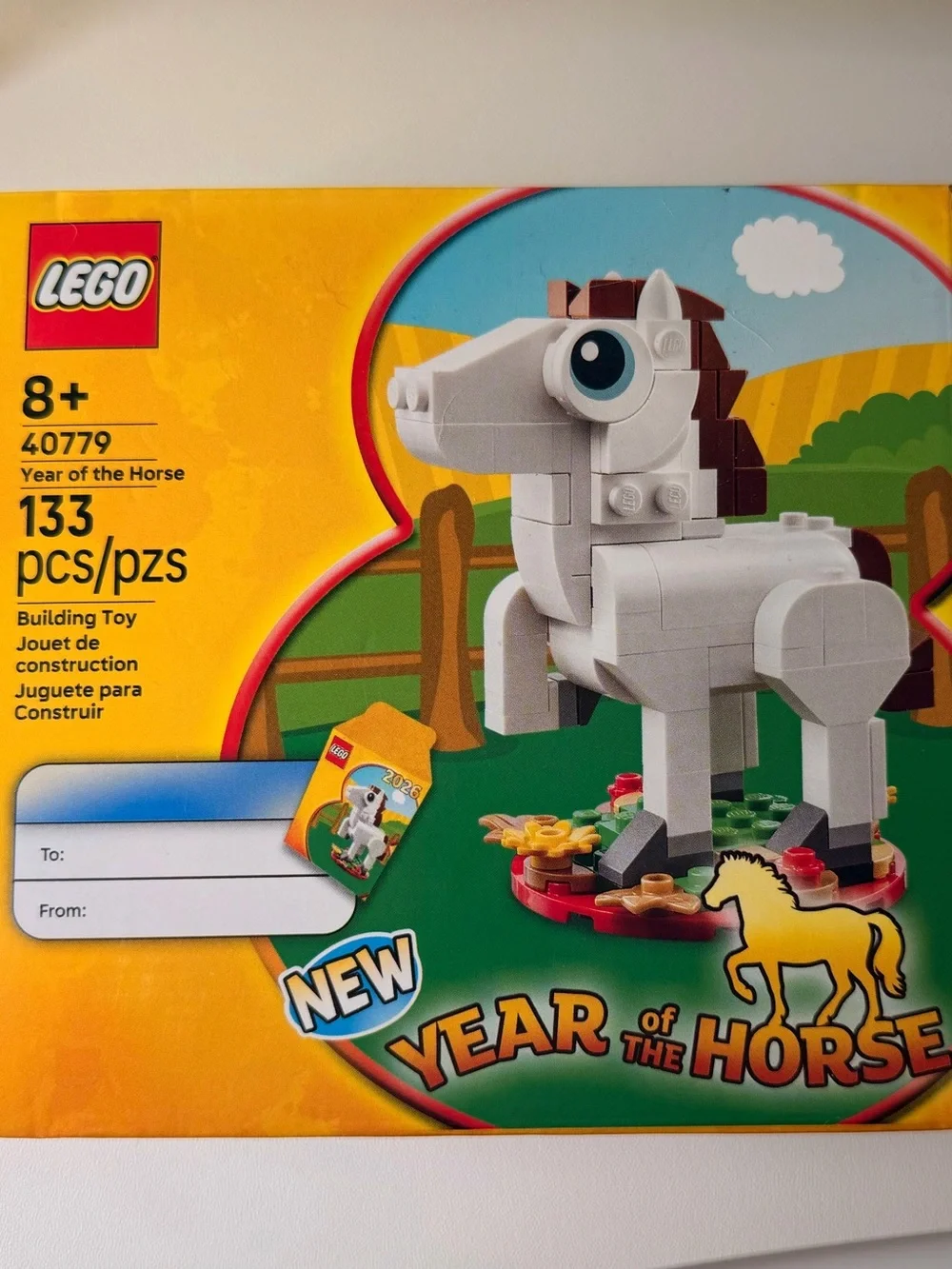 LEGO White and Brown Horse Set with Colorful Floral Base
